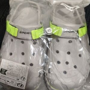Gray and Neon Green Clogs